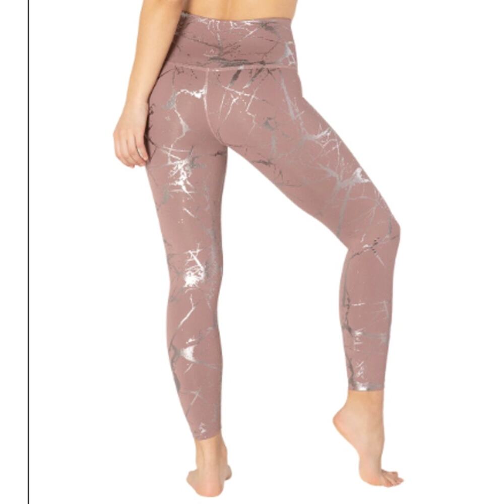 Beyond Yoga High Waisted Leggings Marble‎ Print Rose Gold Metallic Size M